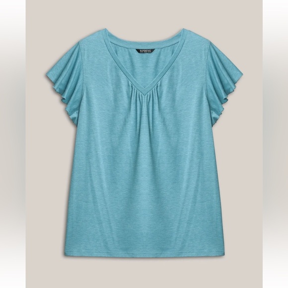 BloomChic Plus Size Solid Heather Gathered Ruffle Sleeve T-shirt - Picture 7 of 8